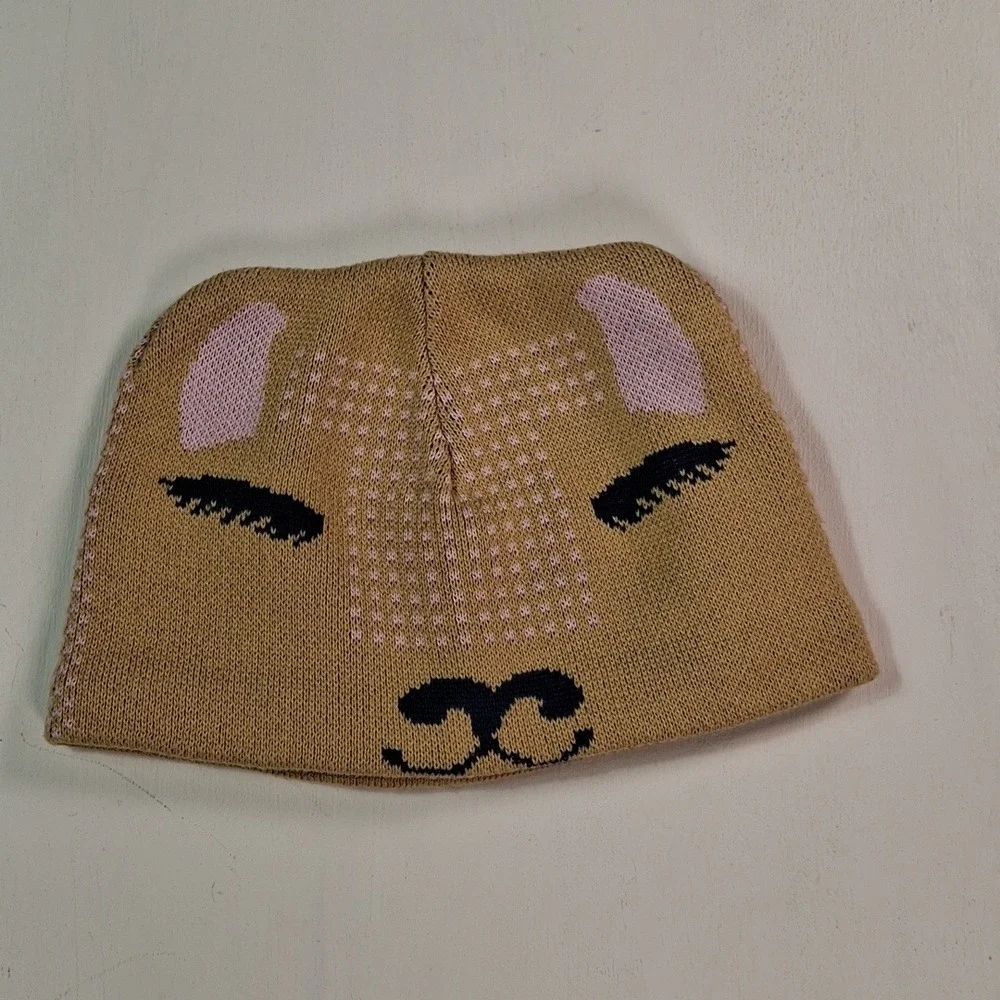 Patagonia Kids Animal Face Fleece Lined Knit Beanie Tan One Size 1669